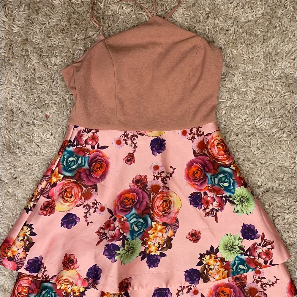 Girls Pink Floral Spaghetti-Strap Party Dress